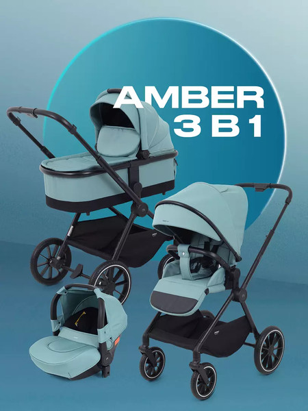 Изображение товара Детская универсальная коляска MOWbaby Amber 3 в 1 / MB068 (мятный)