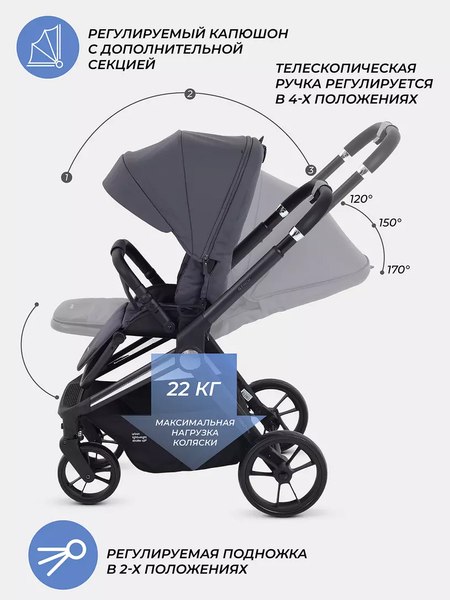 Изображение товара Детская прогулочная коляска MOWbaby Finch / MB105 (графит)