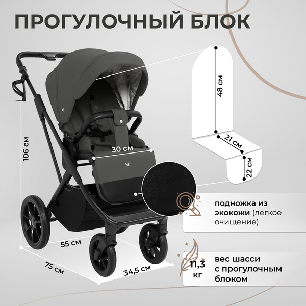 Изображение товара Детская универсальная коляска Sweet Baby Porto 2в1 (темно-серый)