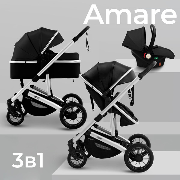 Изображение товара Детская универсальная коляска Sweet Baby Amare 3в1 (черный)