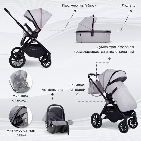 Изображение товара Детская универсальная коляска Sweet Baby Vento 3в1 (серый)