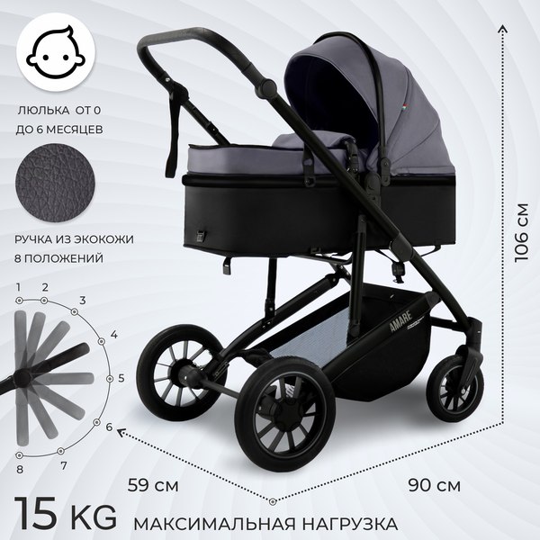 Изображение товара Детская универсальная коляска Sweet Baby Amare GL 2в1 (серый)