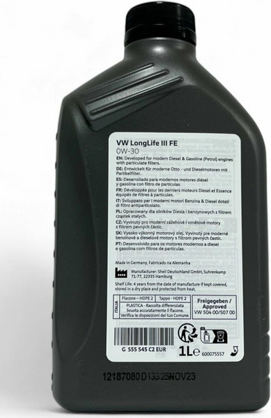 Изображение товара Моторное масло Volkswagen Original Longlife III FE 0W30 (1л)
