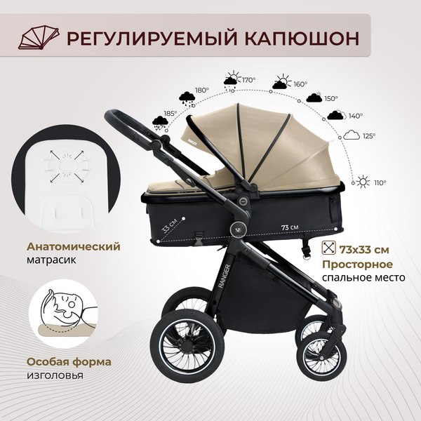 Изображение товара Детская универсальная коляска Sweet Baby Ranger 2в1 (Beige Glossy)