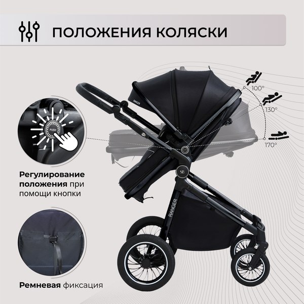 Изображение товара Детская универсальная коляска Sweet Baby Ranger 2в1 (Black Glossy)
