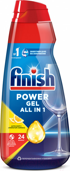 Изображение товара Гель для посудомоечных машин Finish All in 1 Max Анти-жир Лимон (600мл)