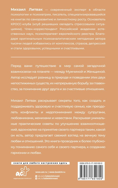Изображение товара Книга АСТ Мужчина и женщина, твердая обложка (Литвак Михаил)