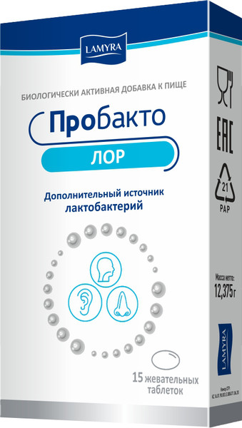 Изображение товара Пищевая добавка Lamyra Пробакто Лор жевательные таблетки (15шт, смородина)