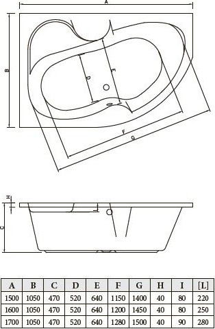 Изображение товара Ванна акриловая Bonito Home Arizona 160x105 / BH-AR-102-160L/Su+BH-AR-160L (с ножками и экраном)
