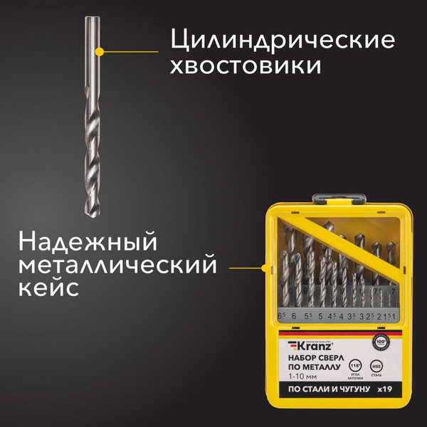 Изображение товара Набор сверл Kranz 1-10мм / KR-91-0630