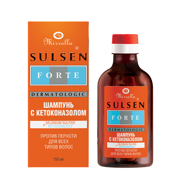 Изображение товара Шампунь для волос Mirrolla Сульсен Форте с кетоконазолом против перхоти 2024 (150мл)