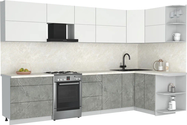 Изображение товара Кухонный гарнитур Интерлиния Мила Матте 1.5x3.3 Б PR (белый/керамика/опал светлый)