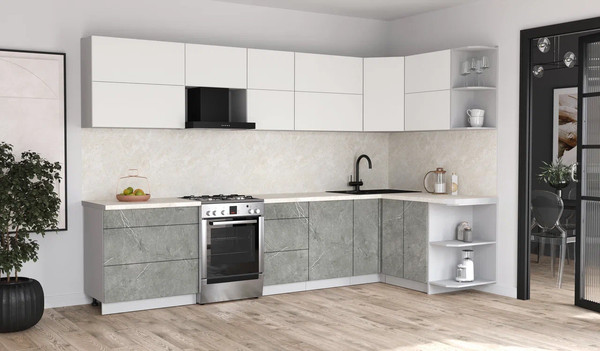 Изображение товара Кухонный гарнитур Интерлиния Мила Матте 1.5x3.3 Б PR (белый/керамика/опал светлый)