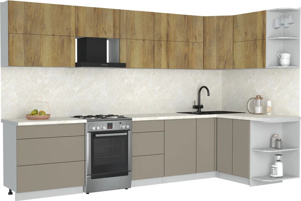 Изображение товара Кухонный гарнитур Интерлиния Мила Матте 1.5x3.3 Б PR (дуб вотан/луна/опал светлый)