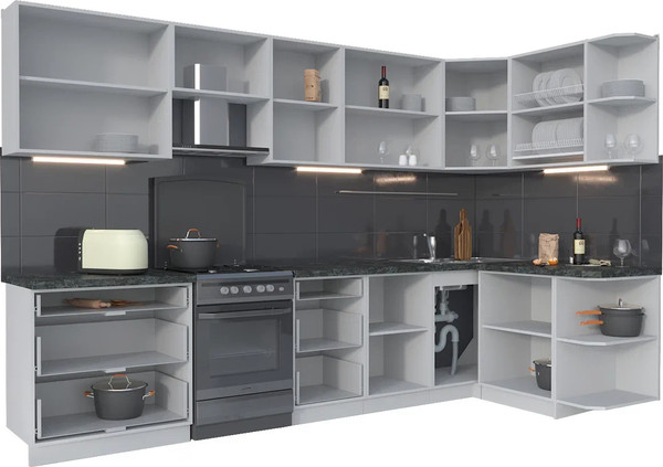 Изображение товара Кухонный гарнитур Интерлиния Мила Матте 1.5x3.3 Б PR (дуб вотан/черный/белый гранит)