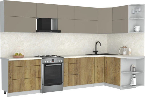 Изображение товара Кухонный гарнитур Интерлиния Мила Матте 1.5x3.3 Б PR (луна/дуб вотан/опал светлый)