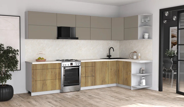 Изображение товара Кухонный гарнитур Интерлиния Мила Матте 1.5x3.3 Б PR (луна/дуб вотан/опал светлый)