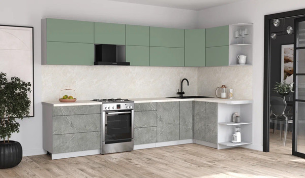 Изображение товара Кухонный гарнитур Интерлиния Мила Матте 1.5x3.3 Б PR (мята/керамика/опал светлый)