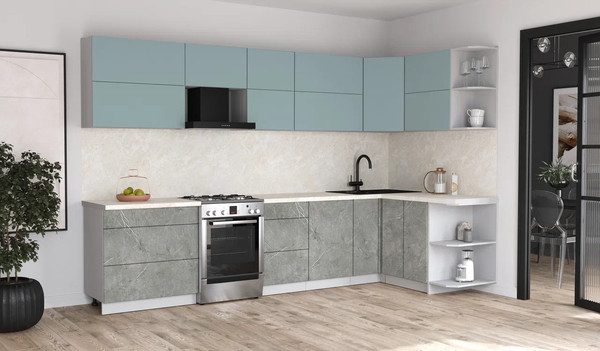 Изображение товара Кухонный гарнитур Интерлиния Мила Матте 1.5x3.3 Б PR (океан/керамика/опал светлый)