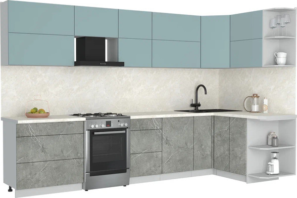 Изображение товара Кухонный гарнитур Интерлиния Мила Матте 1.5x3.3 Б PR (океан/керамика/опал светлый)