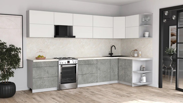 Изображение товара Кухонный гарнитур Интерлиния Мила Матте 1.5x3.4 Б PR (белый/керамика/опал светлый)