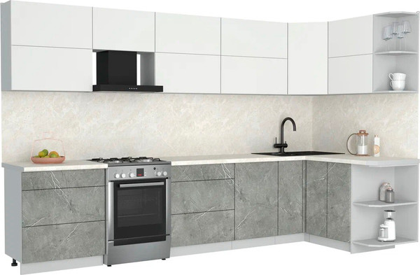 Изображение товара Кухонный гарнитур Интерлиния Мила Матте 1.5x3.4 Б PR (белый/керамика/опал светлый)