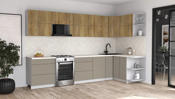 Изображение товара Кухонный гарнитур Интерлиния Мила Матте 1.5x3.4 Б PR (дуб вотан/луна/опал светлый)