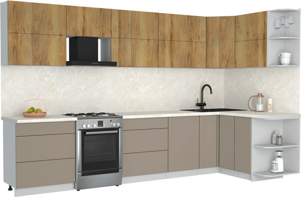 Изображение товара Кухонный гарнитур Интерлиния Мила Матте 1.5x3.4 Б PR (дуб вотан/луна/опал светлый)