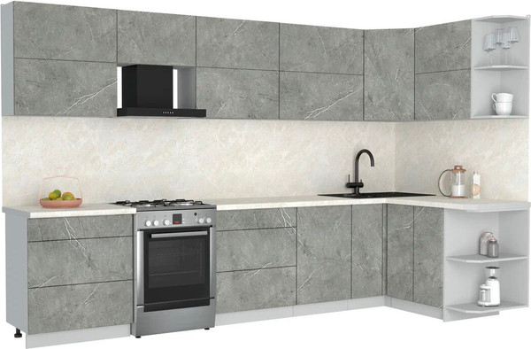 Изображение товара Кухонный гарнитур Интерлиния Мила Матте 1.5x3.4 Б PR (керамика/керамика/опал светлый)