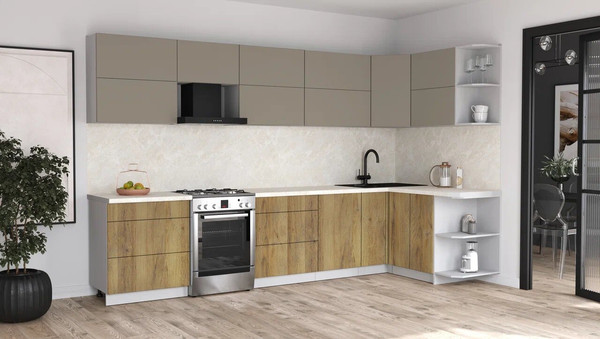 Изображение товара Кухонный гарнитур Интерлиния Мила Матте 1.5x3.4 Б PR (луна/дуб вотан/опал светлый)