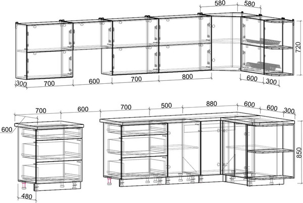 Изображение товара Кухонный гарнитур Интерлиния Мила Матте 1.5x3.4 Б PR (луна/дуб вотан/опал светлый)