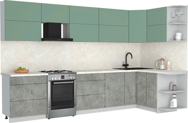 Изображение товара Кухонный гарнитур Интерлиния Мила Матте 1.5x3.4 Б PR (мята/керамика/опал светлый)