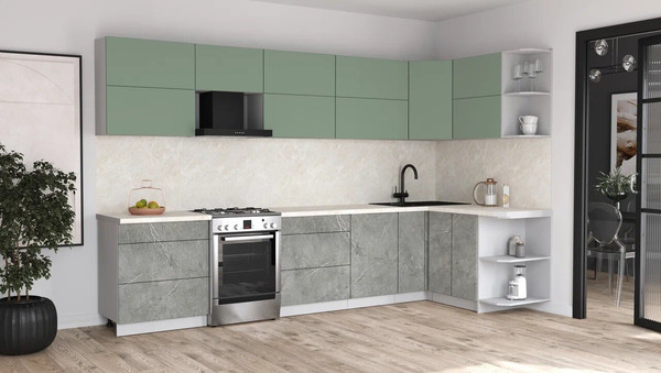 Изображение товара Кухонный гарнитур Интерлиния Мила Матте 1.5x3.4 Б PR (мята/керамика/опал светлый)