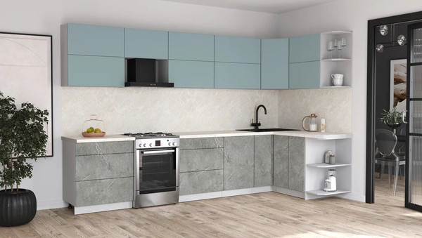 Изображение товара Кухонный гарнитур Интерлиния Мила Матте 1.5x3.4 Б PR (океан/керамика/опал светлый)