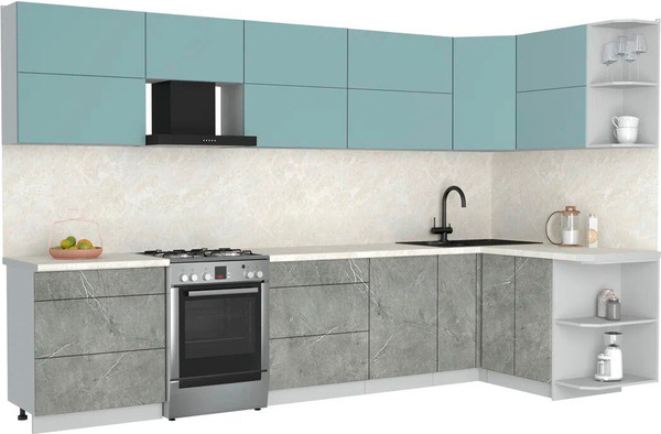 Изображение товара Кухонный гарнитур Интерлиния Мила Матте 1.5x3.4 Б PR (океан/керамика/опал светлый)