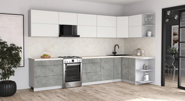 Изображение товара Кухонный гарнитур Интерлиния Мила Матте 1.5x3.5 Б PR (белый/керамика/опал светлый)