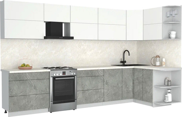 Изображение товара Кухонный гарнитур Интерлиния Мила Матте 1.5x3.5 Б PR (белый/керамика/опал светлый)