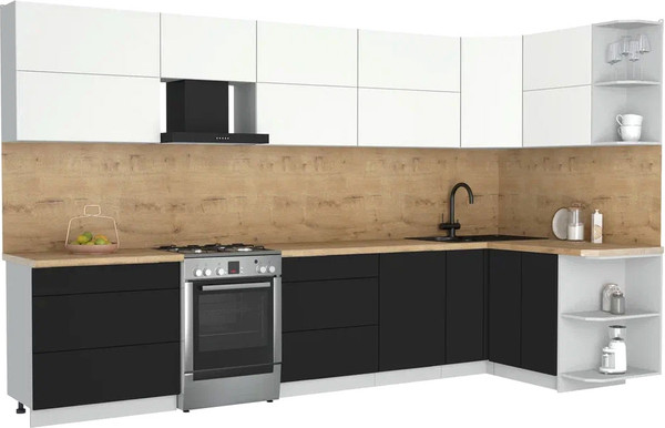 Изображение товара Кухонный гарнитур Интерлиния Мила Матте 1.5x3.5 Б PR (белый/черный/дуб бунратти)