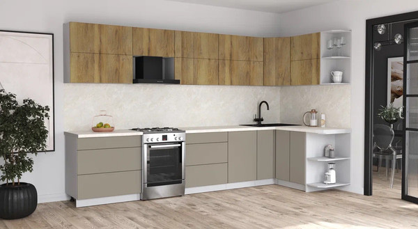 Изображение товара Кухонный гарнитур Интерлиния Мила Матте 1.5x3.5 Б PR (дуб вотан/луна/опал светлый)