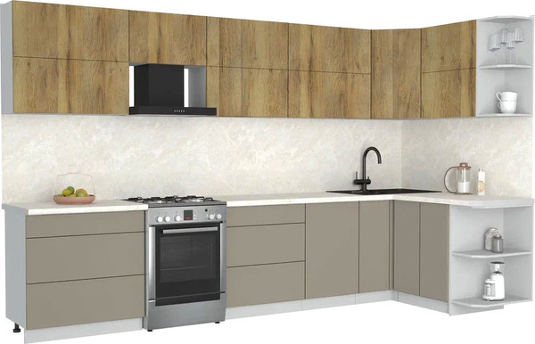 Изображение товара Кухонный гарнитур Интерлиния Мила Матте 1.5x3.5 Б PR (дуб вотан/луна/опал светлый)