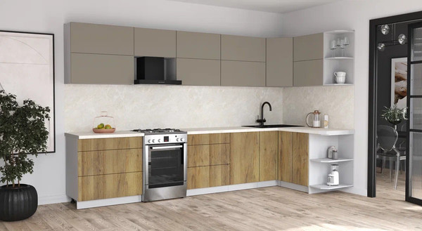 Изображение товара Кухонный гарнитур Интерлиния Мила Матте 1.5x3.5 Б PR (луна/дуб вотан/опал светлый)