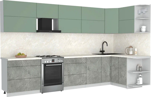 Изображение товара Кухонный гарнитур Интерлиния Мила Матте 1.5x3.5 Б PR (мята/керамика/опал светлый)