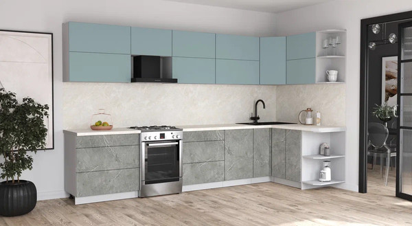 Изображение товара Кухонный гарнитур Интерлиния Мила Матте 1.5x3.5 Б PR (океан/керамика/опал светлый)