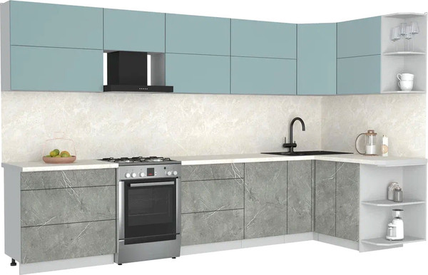 Изображение товара Кухонный гарнитур Интерлиния Мила Матте 1.5x3.5 Б PR (океан/керамика/опал светлый)