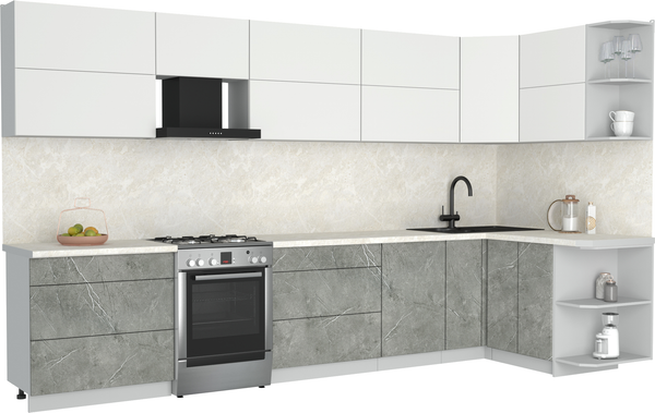 Изображение товара Кухонный гарнитур Интерлиния Мила Матте 1.5x3.6 Б PR (белый/керамика/опал светлый)