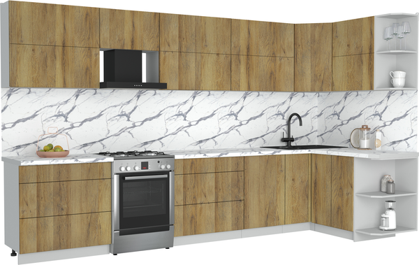 Изображение товара Кухонный гарнитур Интерлиния Мила Матте 1.5x3.6 Б PR (дуб вотан/дуб вотан/белый гранит)