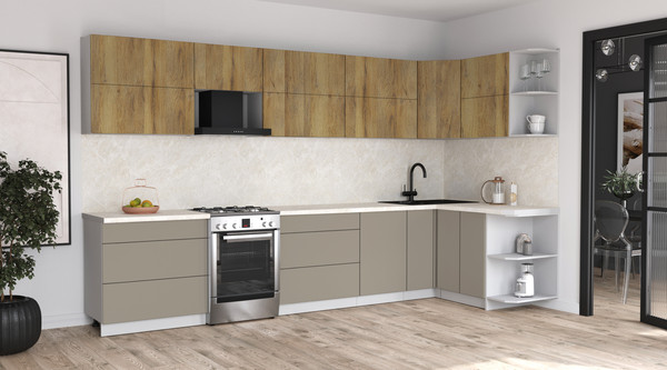 Изображение товара Кухонный гарнитур Интерлиния Мила Матте 1.5x3.6 Б PR (дуб вотан/луна/опал светлый)