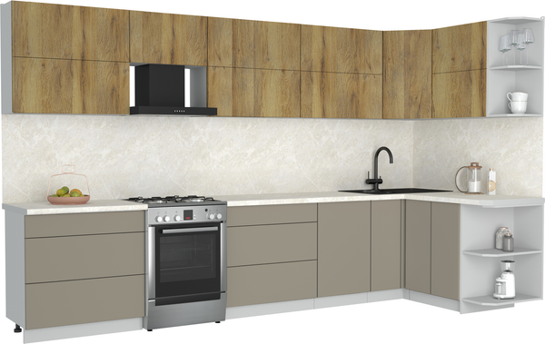 Изображение товара Кухонный гарнитур Интерлиния Мила Матте 1.5x3.6 Б PR (дуб вотан/луна/опал светлый)