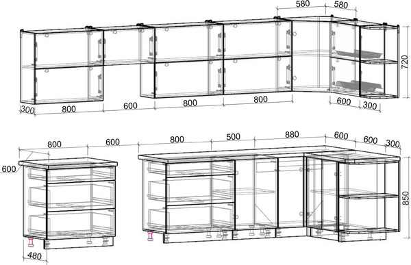 Изображение товара Кухонный гарнитур Интерлиния Мила Матте 1.5x3.6 Б PR (дуб вотан/луна/опал светлый)