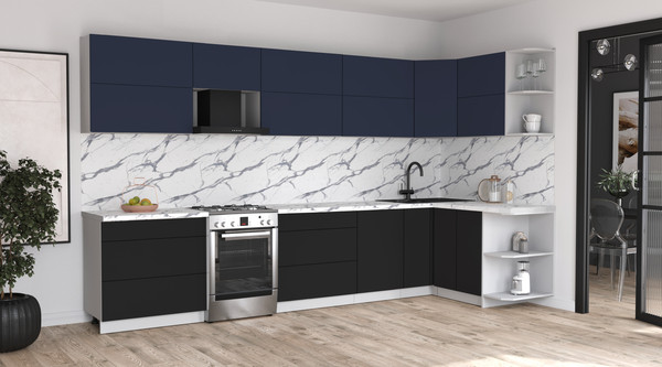 Изображение товара Кухонный гарнитур Интерлиния Мила Матте 1.5x3.6 Б PR (индиго/черный/белый гранит)